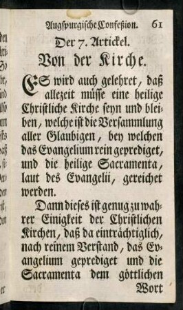 61-72, Der 7. Artickel. Von der Kirche. - Der 15. Artickel. Von Kirchen-Ordnungen.