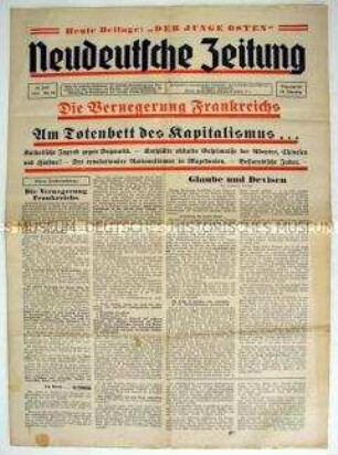 Völkische" Wochenzeitung "Neudeutsche Zeitung" u.a. zur "Vernegerung Frankreichs"