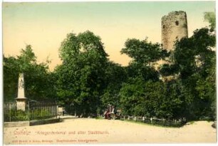 Oschatz. Kriegerdenkmal und alter Stadtturm