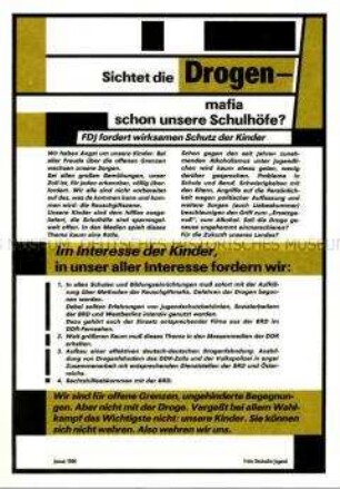 Flugblatt der FDJ mit Warnung vor Drogen an den Schulen