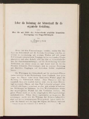 Ueber die Bedeutung der Schwerkraft für die organische Gestaltung, sowie über die mit Hülfe der Schwerkraft mögliche künstliche Erzeugung von Doppelbildungen
