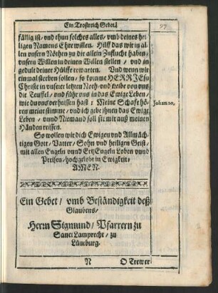 Ein Gebet/ umb Beständigkeit deß Glaubens ...
