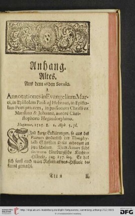 Anhang Altes [I. Annotationes in Evangelium Marci […] – IX. Andre alte Bücher]