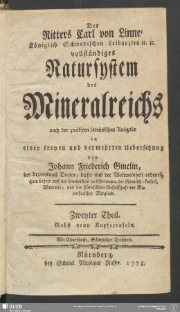 2: Des Ritters Carl von Linné ... vollständiges Natursystem des Mineralreichs