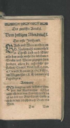 Der zwölffte Artickel. Vom heiligen Abendmahl.