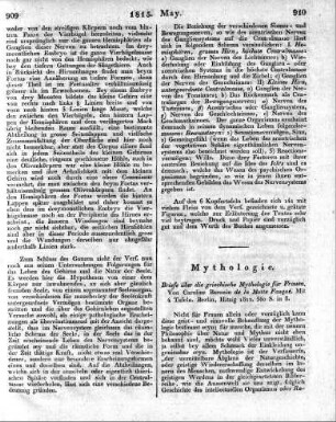 Briefe über die griechische Mythologie für Frauen. Von Caroline Baronin de la Motte Fouqué. Mit 4 Tafeln. Berlin, Hitzig 1812. 360 S. in 8.