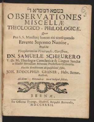 [...] Observationes Miscellæ Theologico-Philologicæ