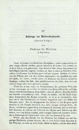 IV. Beiträge zur Molecularphysik. (Zweite Folge.)