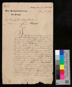 An Oberst von Haak - Das Reichskriegsministerium des Krieges an den Königlich Preußischen Oberts a.D. Herrn Haack No. 984