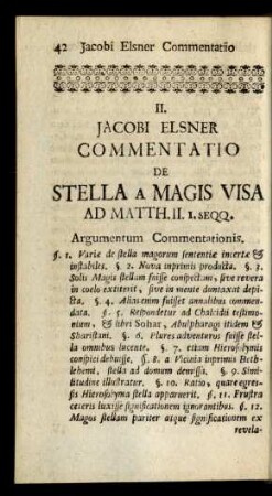 II. Jacobi Elsner Commentatio De Stella A Magis Visa Ad Matth. II. I. Seqq.
