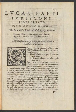 Liber Sextus. Varias Lectiones Continens.