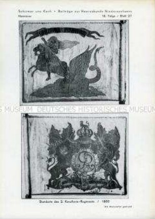 Uniformdarstellung, Fotos der Vorder- und Rückseite der Standarte des 2. Kavallerie-Regiments, Kurfürstentum Hannover, 1800.