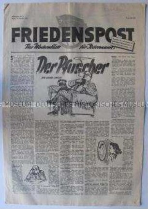 Wochenzeitung der DSF "Friedenspost" u.a. über die Vorbereitung sowjetischer Sportkler auf die Olympischen Spiele