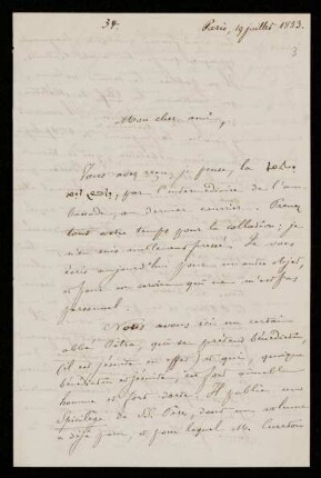 Nr. 3: Brief von Ernest Renan an Paul de Lagarde, Paris, 19.7.1853