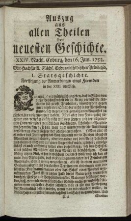 XXIV. Nachlese. Coburg, den 16. Jun. 1753.