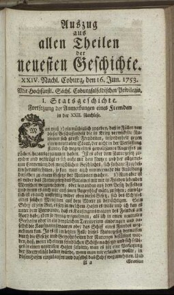 XXIV. Nachlese. Coburg, den 16. Jun. 1753.