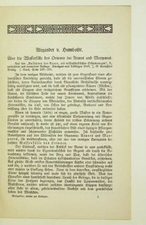 Alexander v. Humboldt. Über die Wasserfälle des Orinoco bei Atures und Maypures