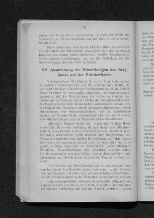 VII. Ausdehnung der Einwirkungen des Bergbaues auf die Erdoberfläche.