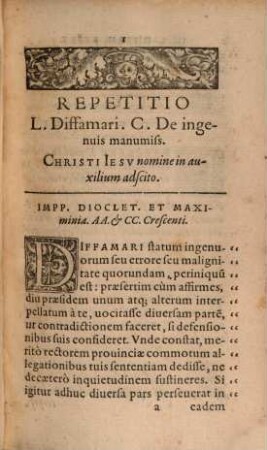 Repetitio solemnis L. diffamari cod. de ingen. manumiss.