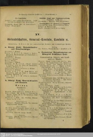 XV. Gesandtschaften, General-Consuln, Consuln etc.