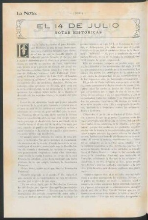 El 14 de julio : Notas históricas