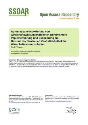 Automatische Indexierung von wirtschaftswissenschaftlichen Dokumenten: Implementierung und Evaluierung am Beispiel der Deutschen Zentralbibliothek für Wirtschaftswissenschaften