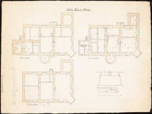 Schloss in Riede: Grundrisse 1.OG, 2.OG, 3.OG, Fensterdetail 1:100