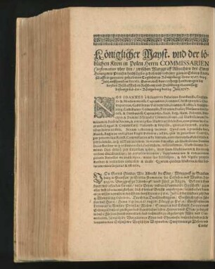 Königlicher Maysr. und der löblichen Kron in Polen Herrn Commissarien Confirmation ... 1567.