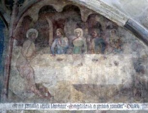 Wandmalerei im 3. Joch von Westen. — Feld 17: Rechte Wandhälfte. Oben: Maria Magdalena salbt die Füsse Christi.