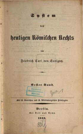 System des heutigen römischen Rechts, 1