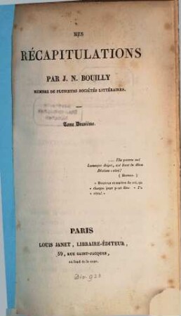 Mes récapitulations, 2