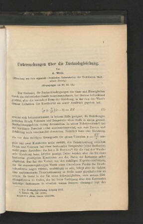 Untersuchungen über die Zustandsgleichung.