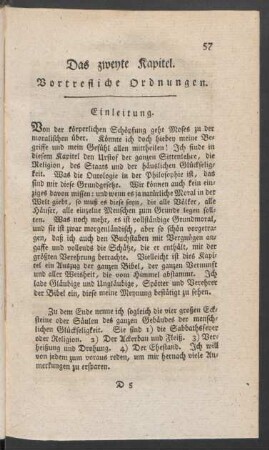 Das zweyte Kapitel. Vortrefliche Ordnungen