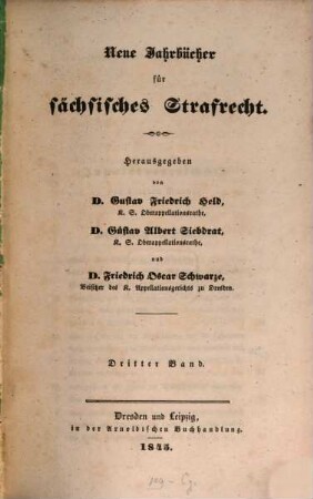Neue Jahrbücher für sächsisches Strafrecht. 3. 1845