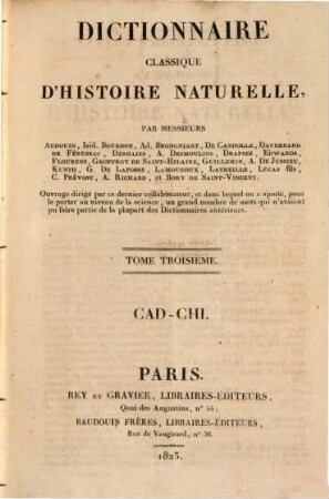 Dictionnaire classique d'histoire naturelle, 3. Cad - Chi