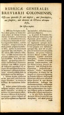 Rubricae Generalis Breviarii Coloniensis