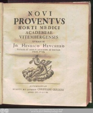 Novi Proventvs Horti Medici Academiae Vitembergensis