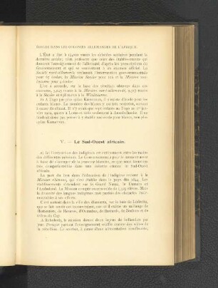 V. Le Sud-Ouest africian.