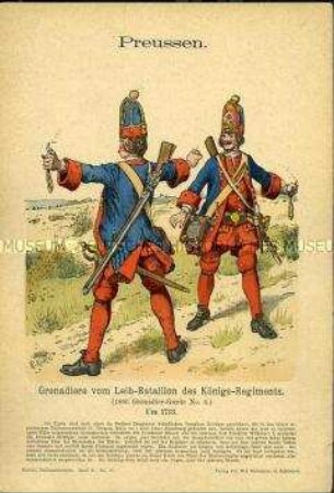 Uniformdarstellung, Grenadiere des Garde-Grenadier-Regiments, Königreich Preußen, 1713.