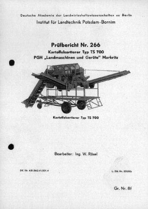 Kartoffelsortierer, Typ TS 700