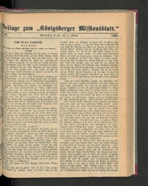 Beilage zum "Königsberger Missionsblatt". No 10. 1898.