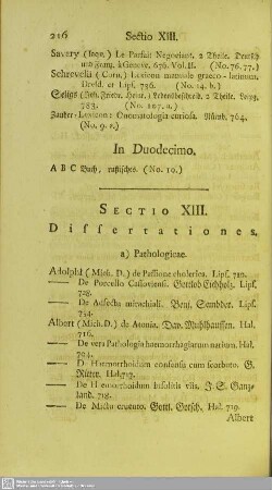 Sectio XIII. Dissertationes
