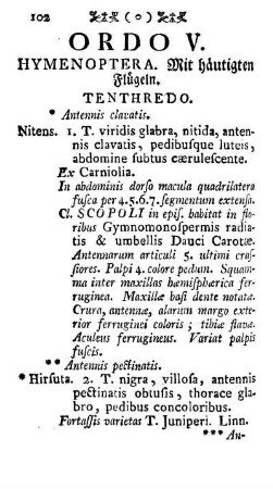 Ordo V. Hymenoptera. Mit haeutigen Flügeln
