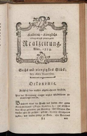Sechs und vierzigstes Stück; den 16ten November. Wien, 1775.