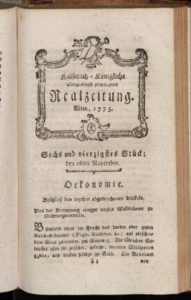 Sechs und vierzigstes Stück; den 16ten November. Wien, 1775.