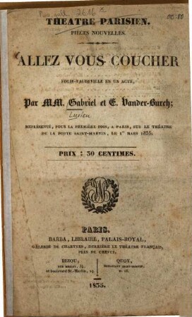 Allez vous coucher : Folie-vaudeville en un acte
