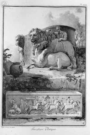 Voyage pittoresque des isles de Sicile, de Malte et de Lipari ..., 1. Band, Tafel XXXV: Sarcofages Antiques