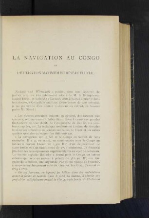 La Navigation Au Congo Et L'Utilisation Maximum Du Réseau Fluvial.