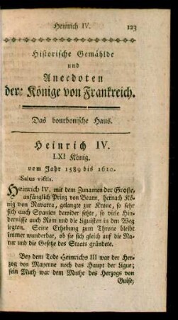 Heinrich IV. LXI König. vom Jahr 1589 bis 1610