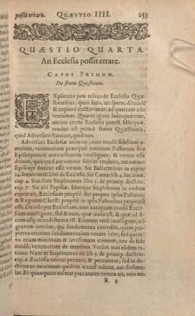 Quaestio Quarta. An Ecclesia possit errare.